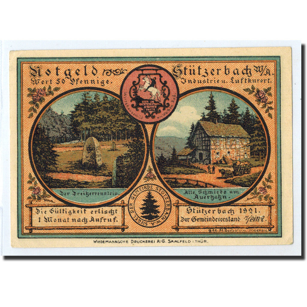 Banknote, Germany, Stützerbach, 50 Pfennig, personnage, 1921, Undated, UNC(63)