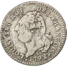 FRANCE, 30 sols françois, 30 Sols, 1792, Limoges, KM #606.7, VF(30-35), Silver, 