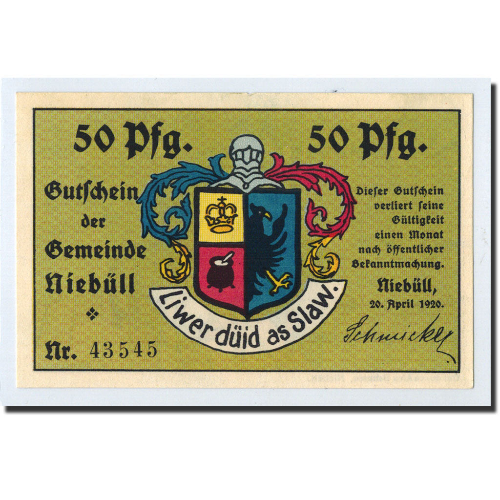 Geldschein, Deutschland, Niebüll, 50 Pfennig, personnage, 1920, 1920-04-20