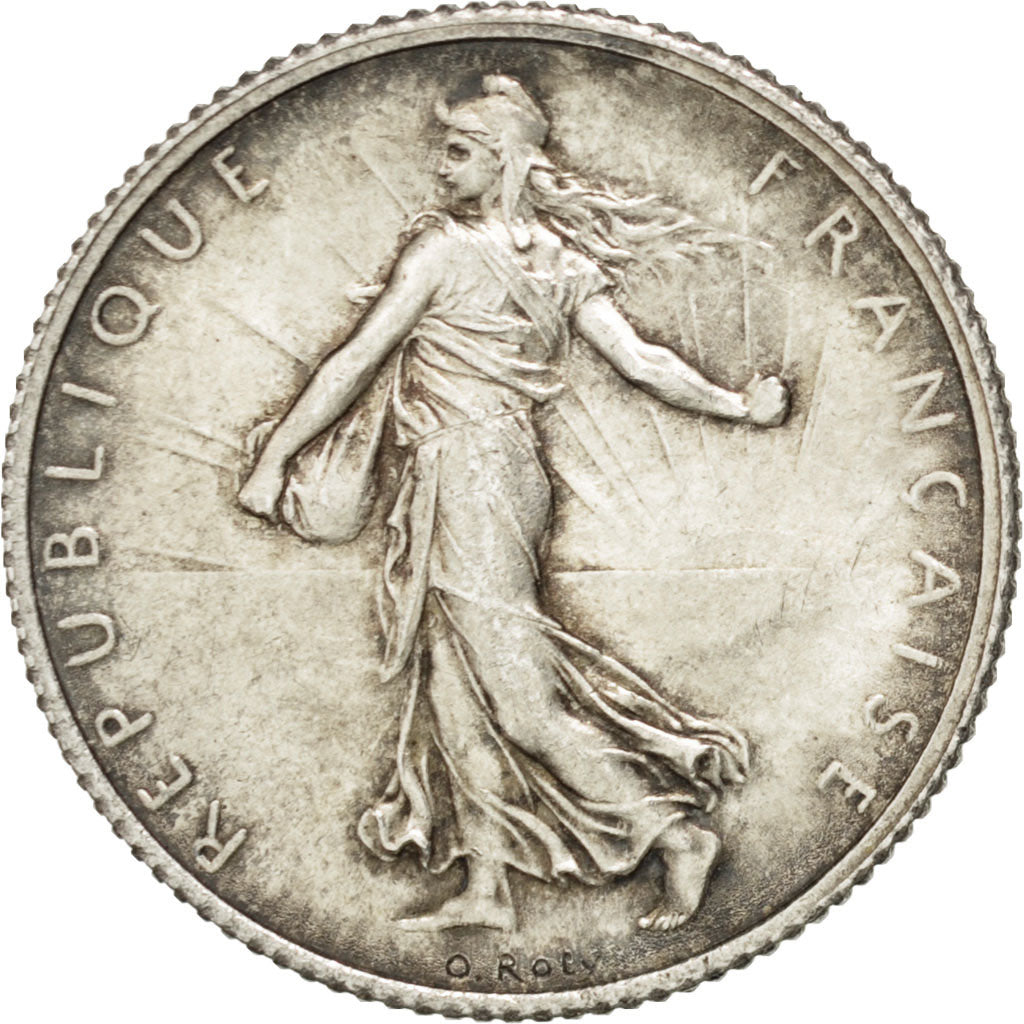 FRANCE, Semeuse, Franc, 1916, Paris, KM #844.1, AU(55-58), Silver, 23, Gadoury..