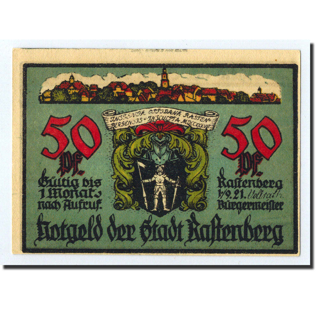 Banknote, Germany, Rastenberg, 50 Pfennig, château, 1921, 1921-09-01, UNC(63)
