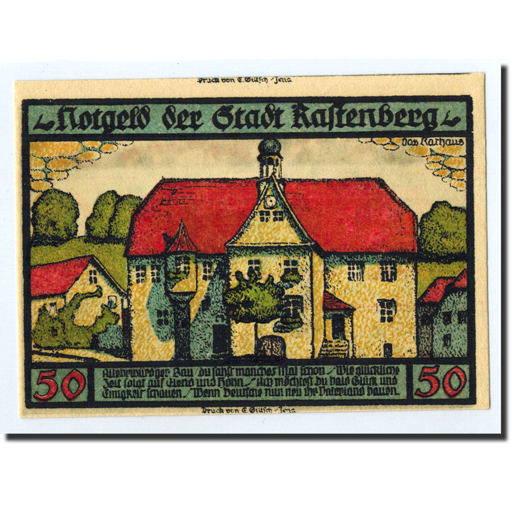 Banknote, Germany, Rastenberg, 50 Pfennig, château, 1921, 1921-09-01, UNC(63)