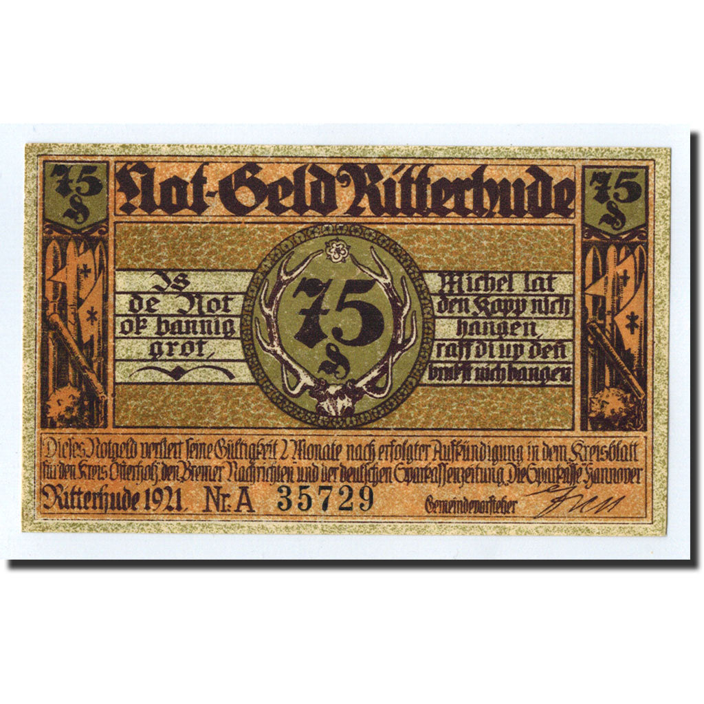 Banconote, Germania, Ritterhude, 75 Pfennig, château, 1921, Undated, SPL