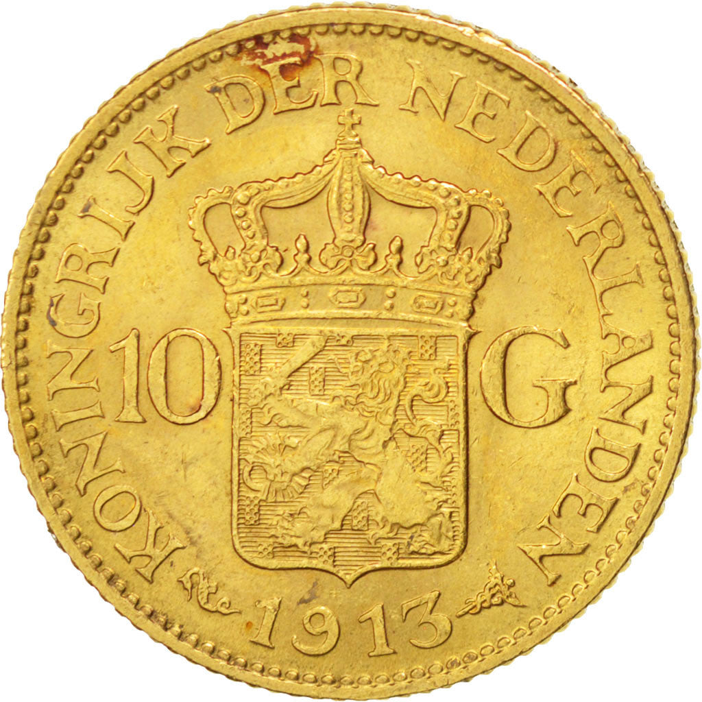 Pays-Bas, Wilhelmina, 10 Gulden, 1913, KM 149