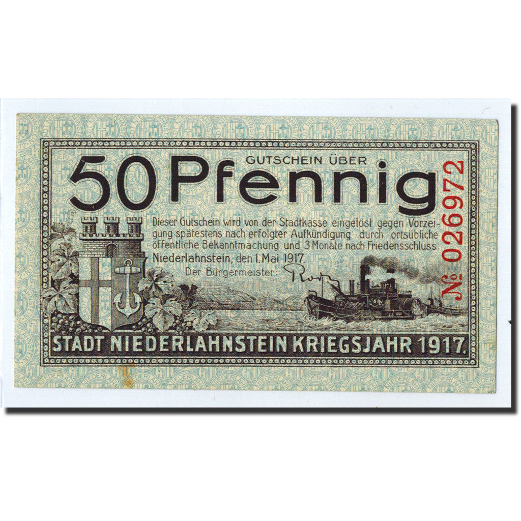 Banknote, Germany, Niederlahnstein, 50 Pfennig, Ecusson, 1917, 1917-05-01
