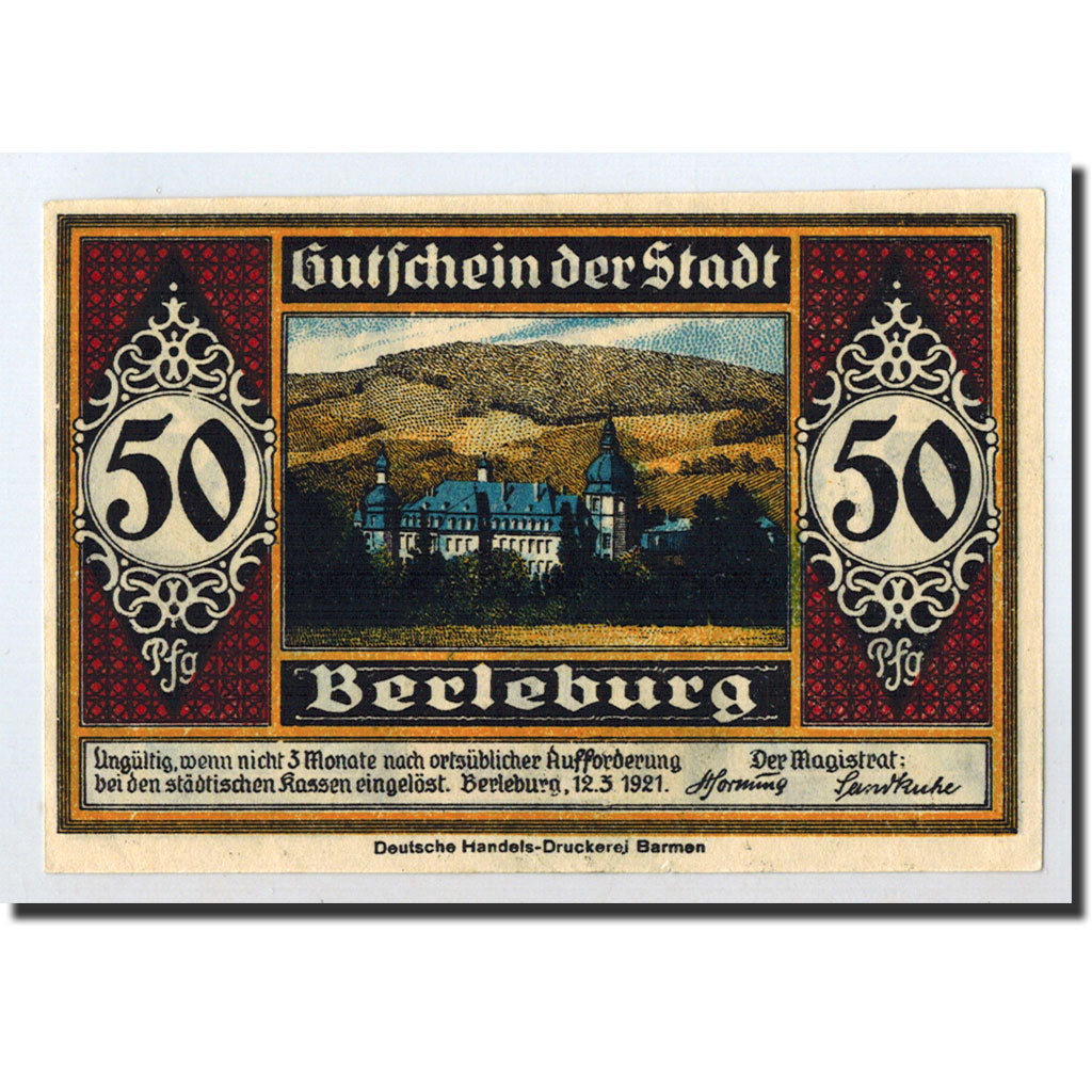 Billet, Allemagne, Berleburg Stadt, 50 Pfennig, château, 1921, 1921-03-12, SPL