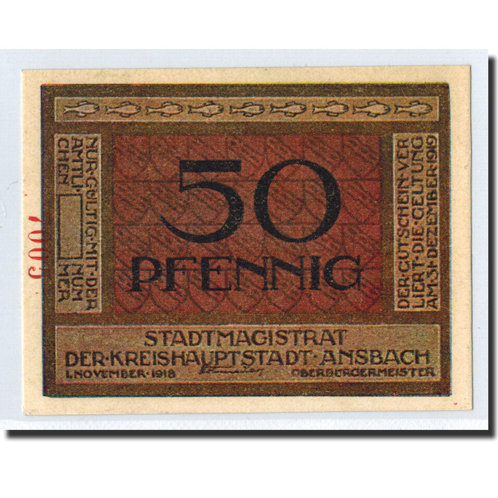 Banknote, Germany, Ansbach, 50 Pfennig, Animaux, 1921, 1921-08-12, UNC(63)