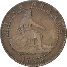 Moneta, Spagna, Provisional Government, 5 Centimos, 1870, MB+, Rame, KM:662