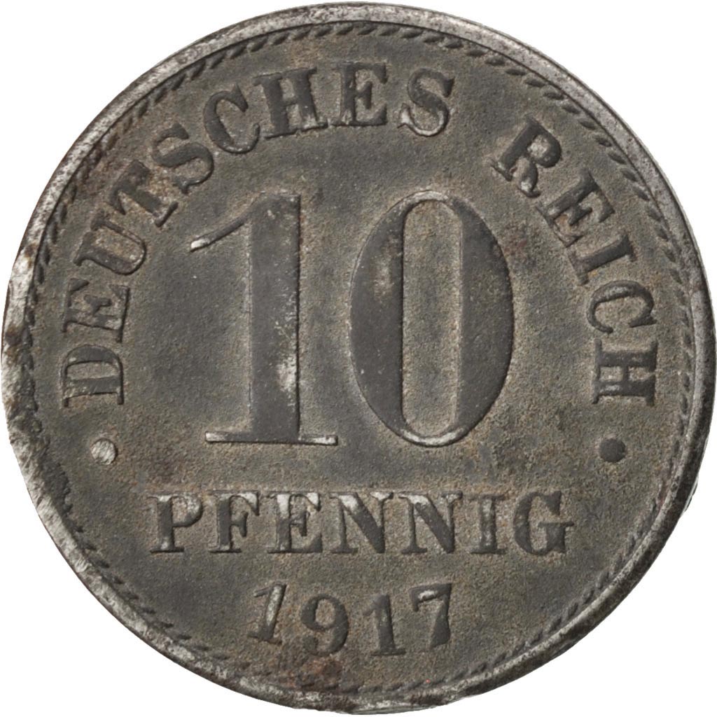 GERMANIA - IMPERO, 10 Pfennig, 1917, Stuttgart, MB+, Zinco, KM:26