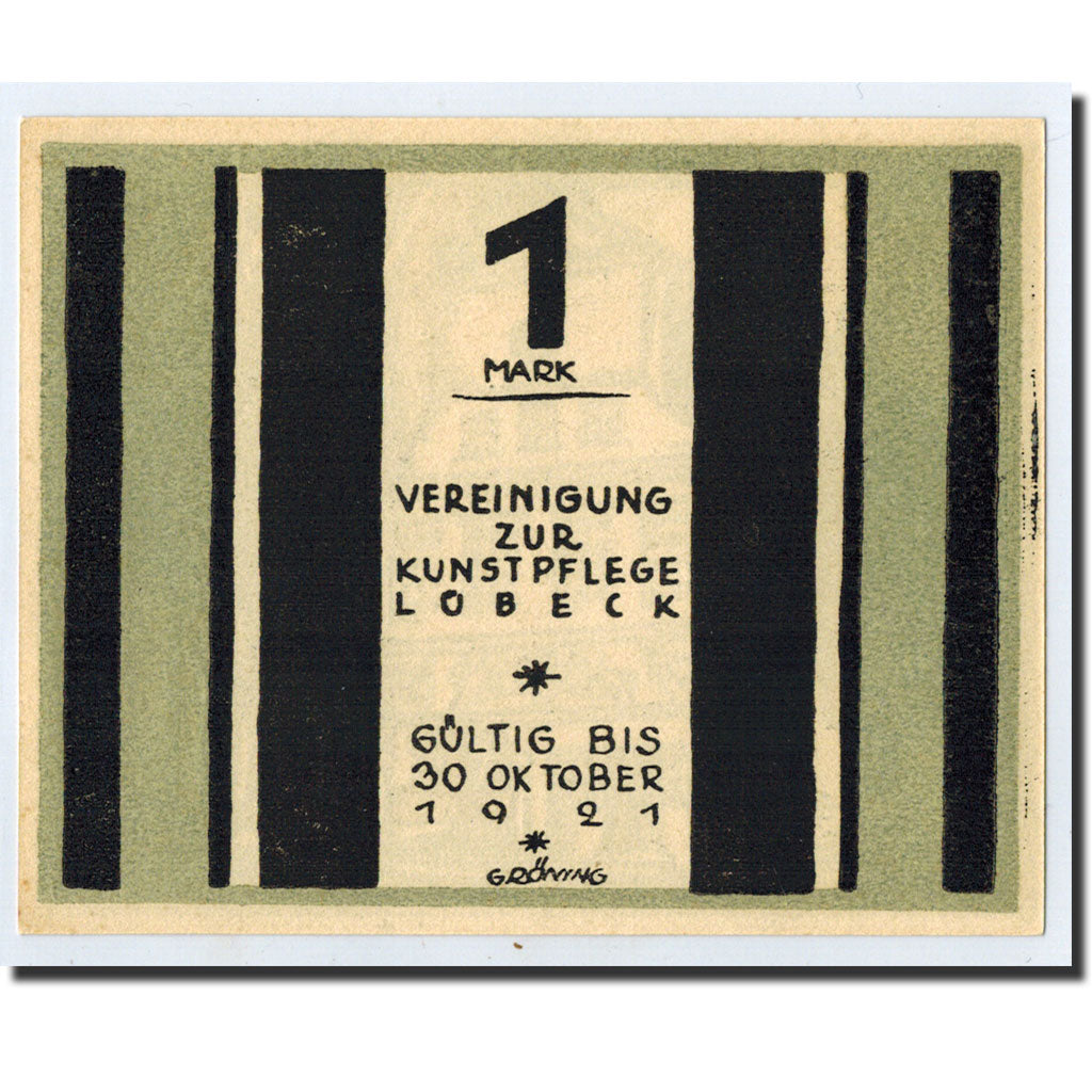 Banknote, Germany, Lübeck, 1 Mark, Monument, 1921, 1921-10-30, UNC(63)