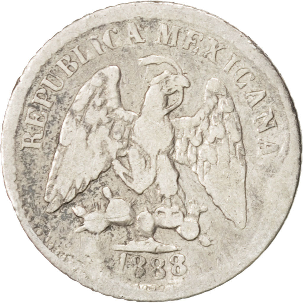 MEXICO, 5 Centavos, 1888, Mexico City, KM #398.7, VF(30-35), Silver, 1.23