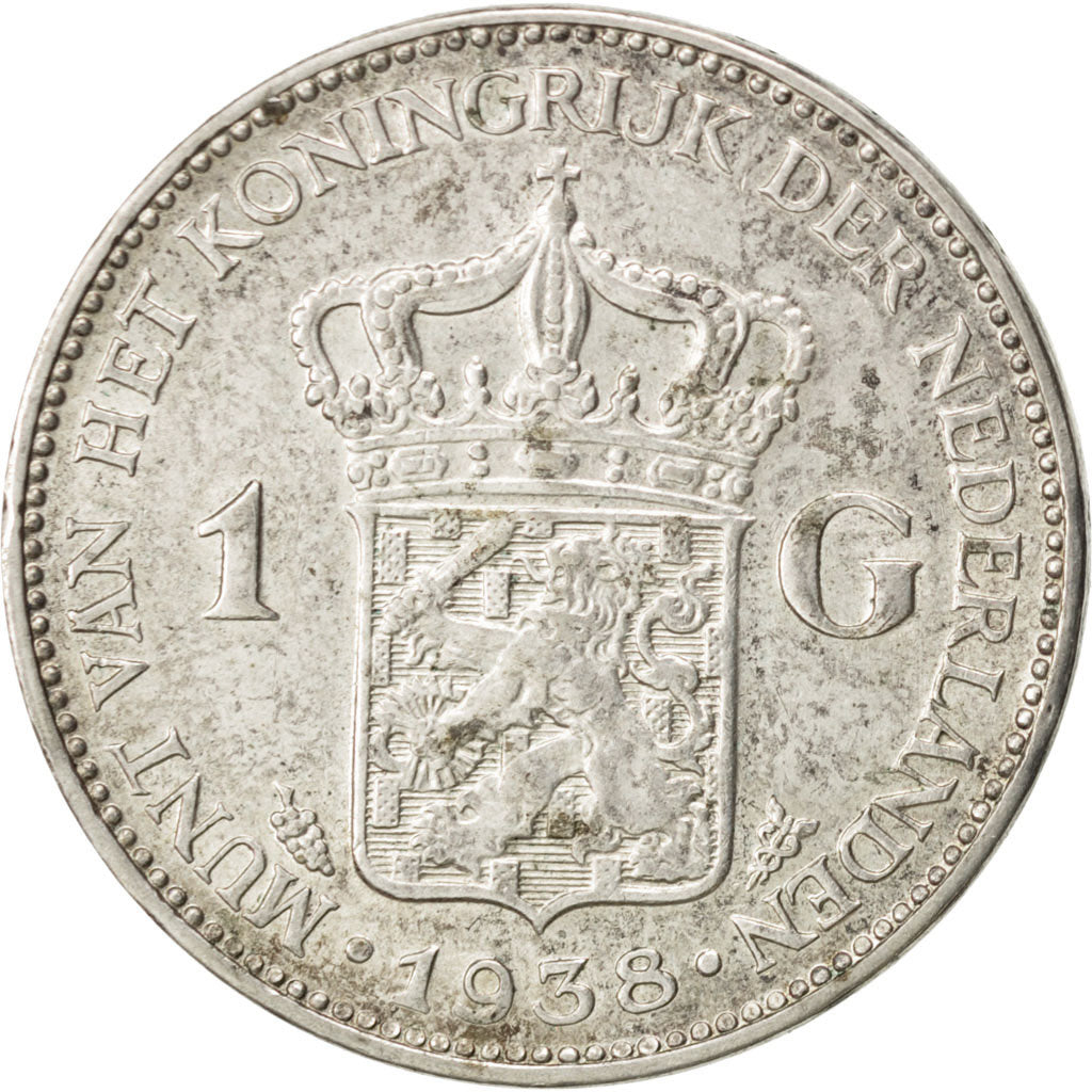 NETHERLANDS, Gulden, 1938, KM #161.1, AU(50-53), Silver, 28, 10.05