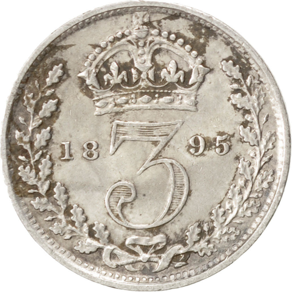 GREAT BRITAIN, 3 Pence, 1895, KM #777, EF(40-45), Silver, 16, 1.44
