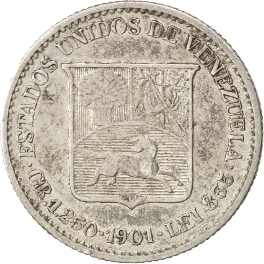 VENEZUELA, 25 Centimos, 1901, KM #20, EF(40-45), Silver, 20, 1.26