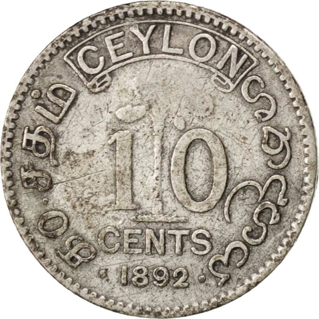 CEYLON, 10 Cents, 1892, KM #94, VF(30-35), Silver, 1.10