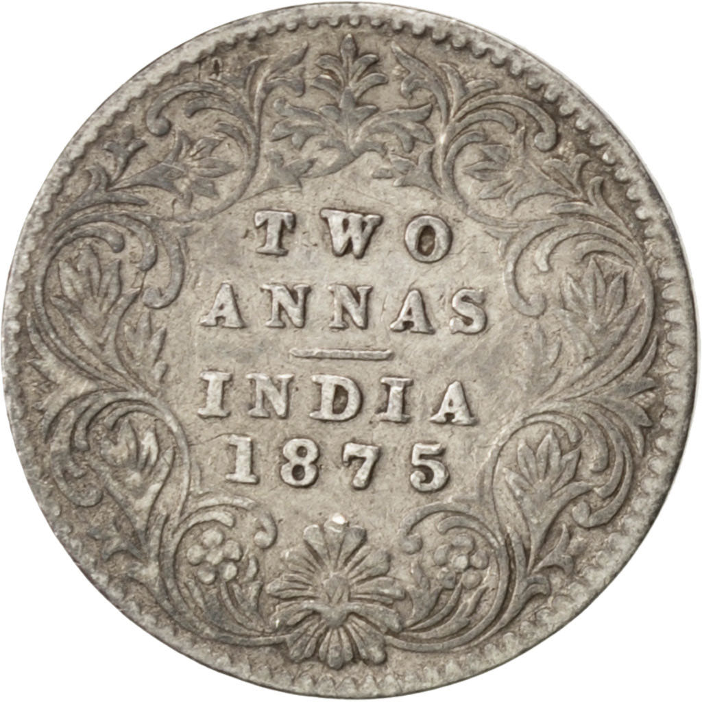 INDIA-BRITISH, 2 Annas, 1875, Calcutta, KM #469, VF(20-25), Silver, 1.49