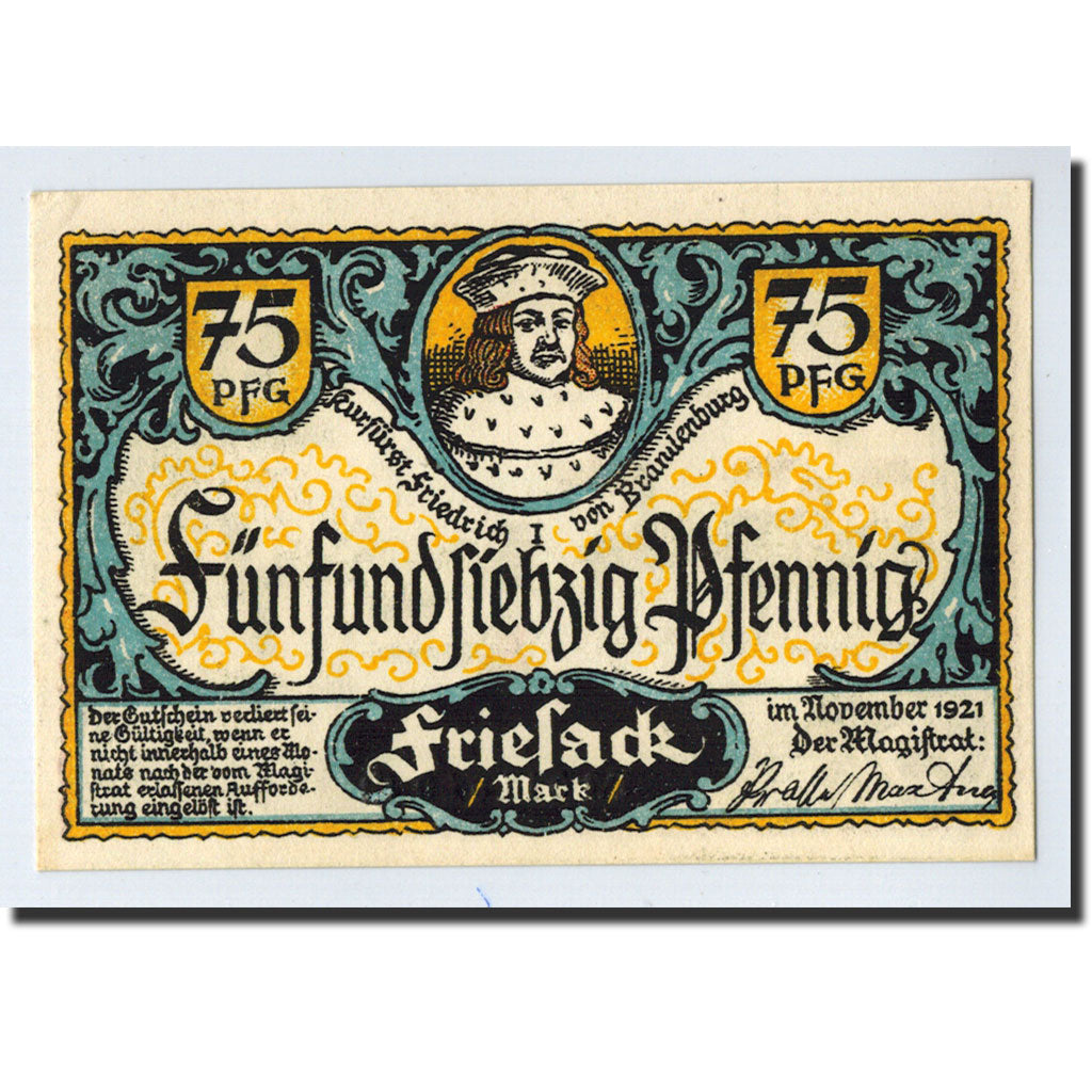 Banknote, Germany, Friesack Stadt, 75 Pfennig, château, 1921, UNC(63)