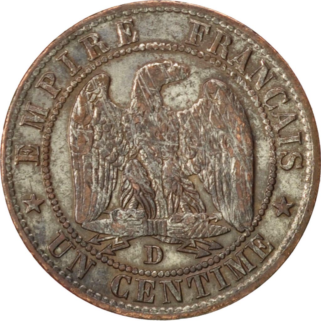 FRANCE, Napoléon III, Centime, 1854, Lyon, KM #775.4, AU(50-53), Bronze, Gadoury