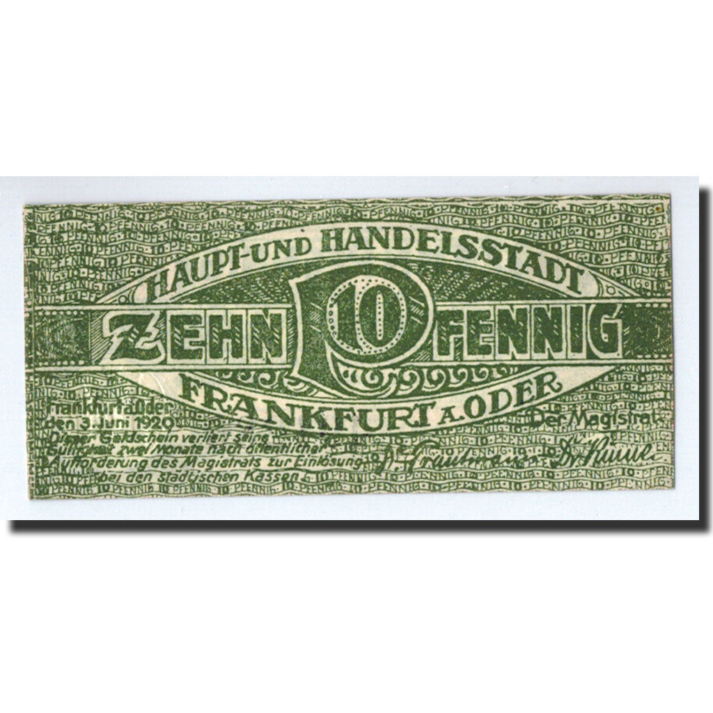 Banconote, Germania, Frankfurt a Oder Stadt, 10 Pfennig, château, O.D, SPL