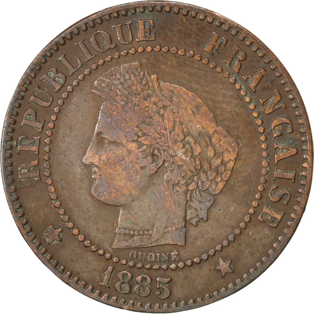FRANCE, Cérès, 2 Centimes, 1885, Paris, KM #827.1, VF(30-35), Bronze, 20.2, G...