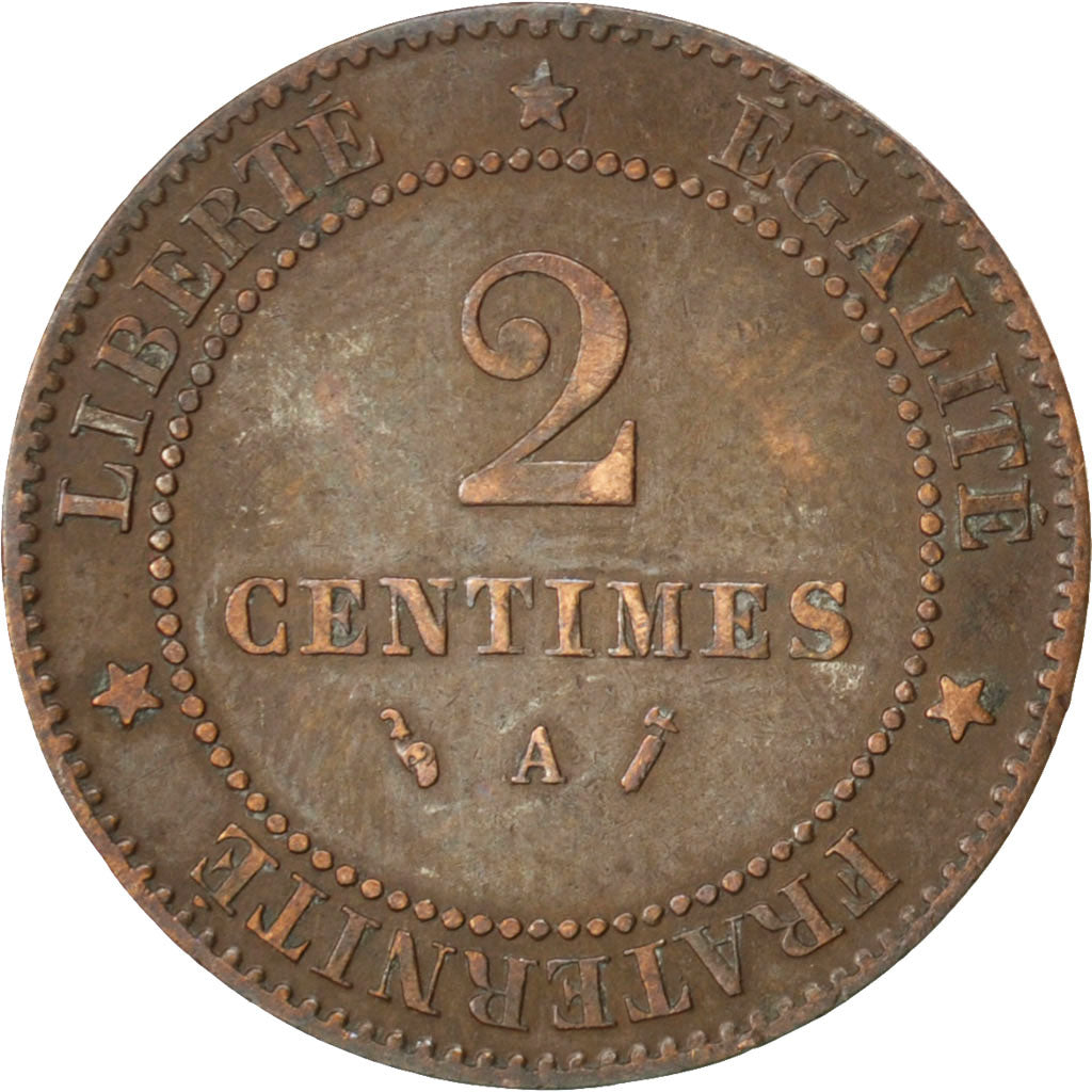 FRANCE, Cérès, 2 Centimes, 1885, Paris, KM #827.1, VF(30-35), Bronze, 20.2, G...