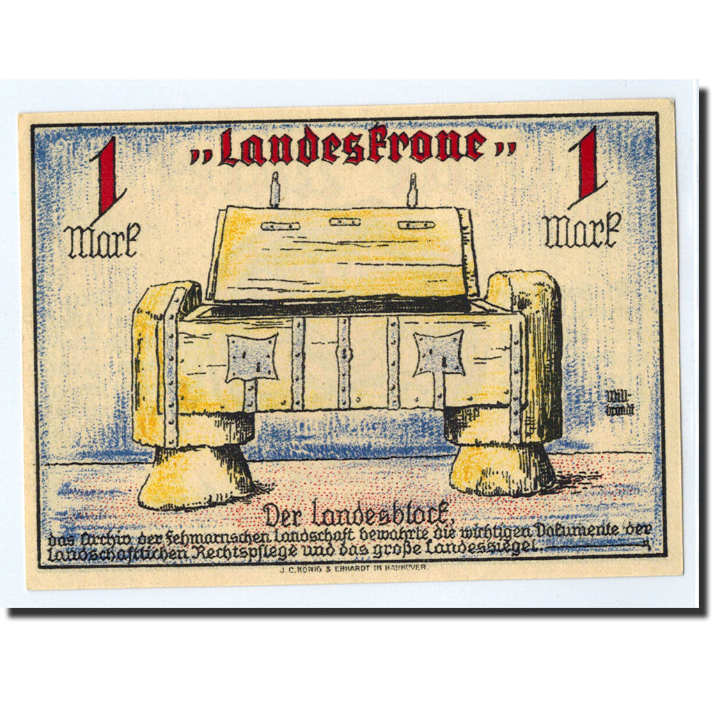 Billet, Allemagne, Landkirchen auf Fehmarn Gemeinde, 1 Mark, Ecusson, O.D, SPL