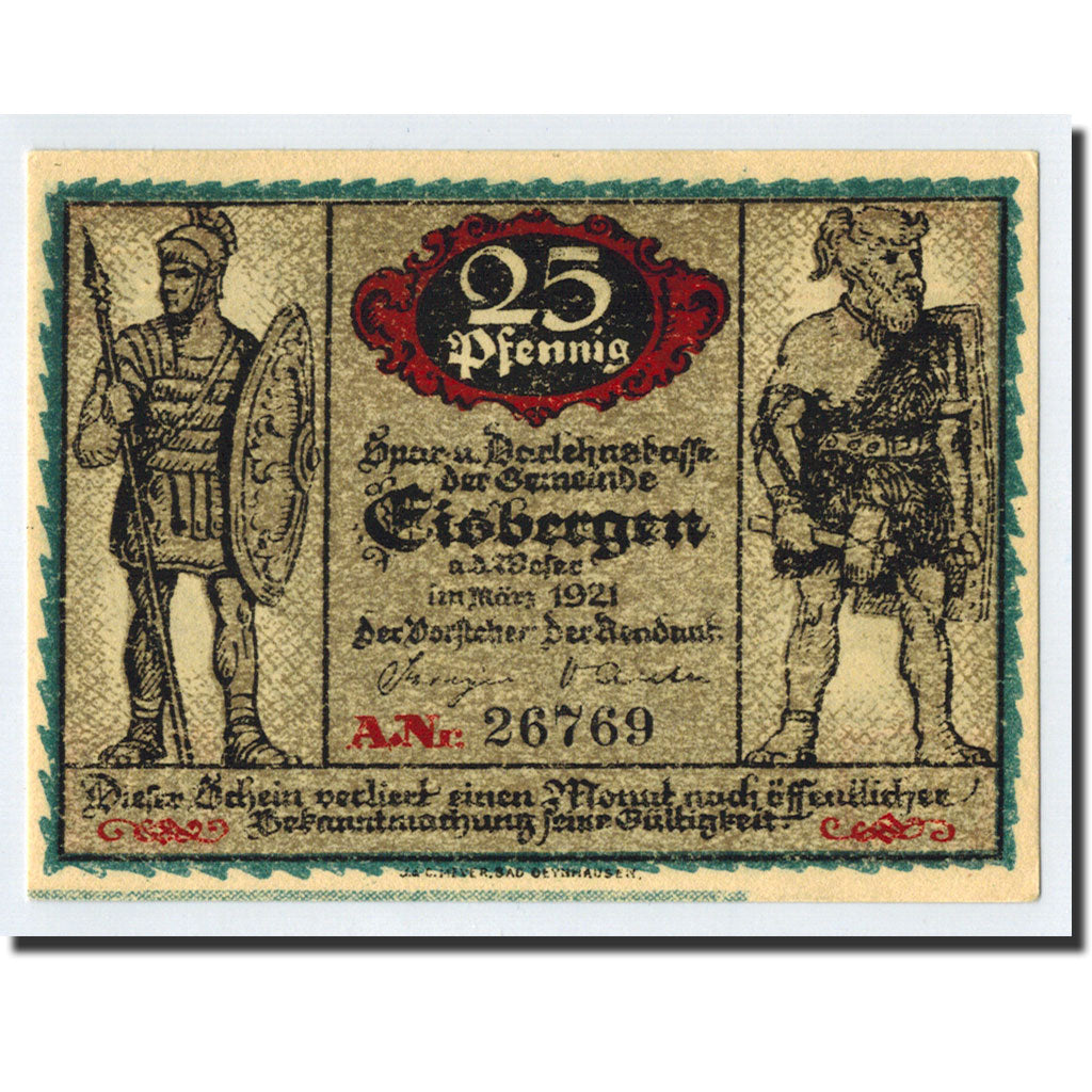 Banknote, Germany, Eisbergen, 25 Pfennig, personnage, 1921, UNC(63), Mehl:317.1