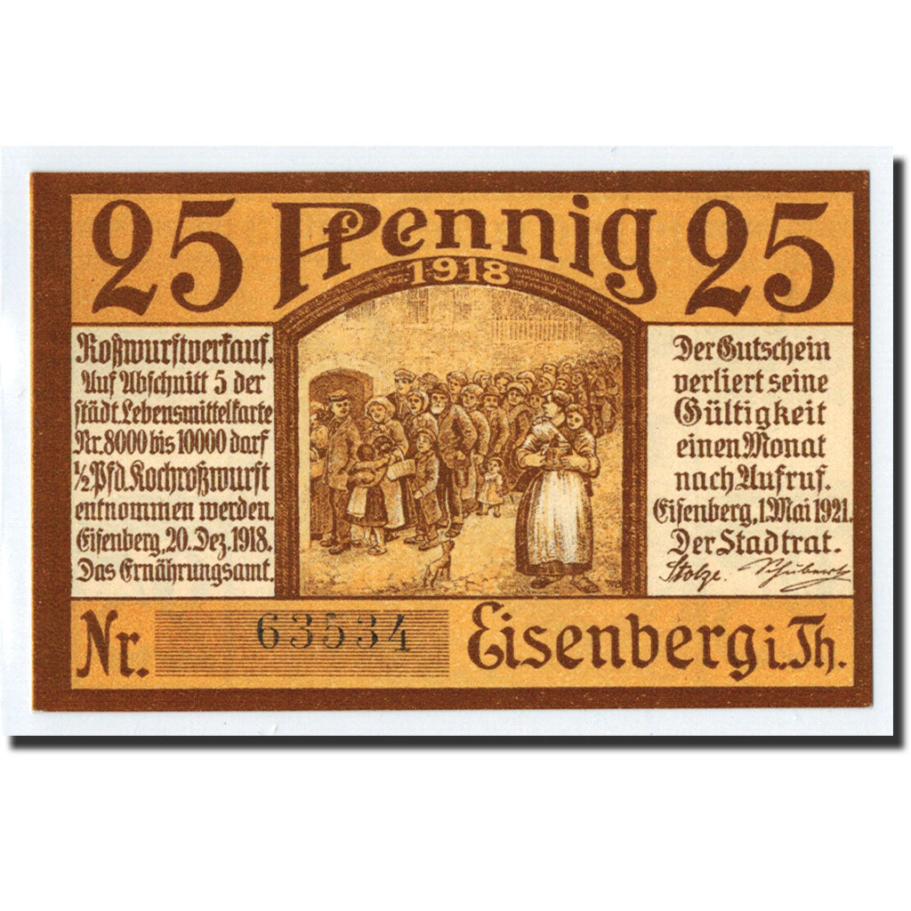Banknote, Germany, Eisenberg Stadt, 25 Pfennig, personnage, 1921, UNC(63)