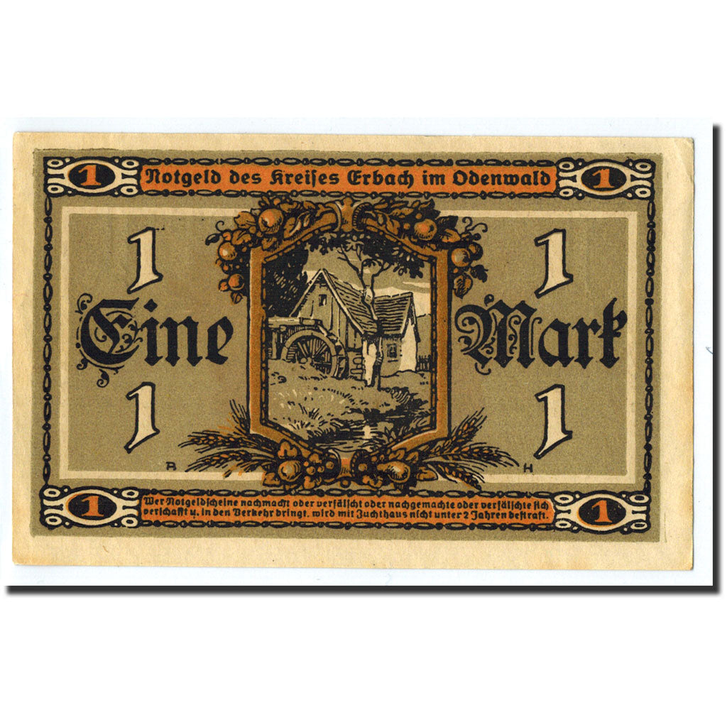Banknote, Germany, Erbach im oderwald, 1 Mark, personnage, 1918, UNC(63)