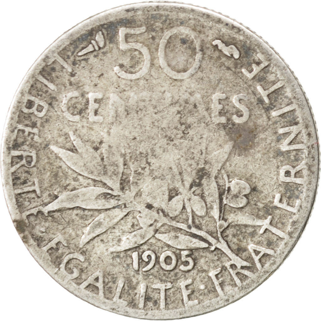 Monnaie, France, Semeuse, 50 Centimes, 1905, Paris, B+, Argent, KM:854