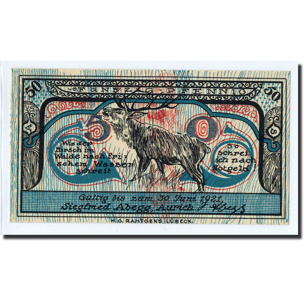 Banknote, Germany, Aurich Siegfried Abegg, 50 Pfennig, Animaux, 1921
