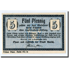 Biljet, Duitsland, Aurich, 5 Pfennig, Ecusson, 1918, 1918-09-01, SPL