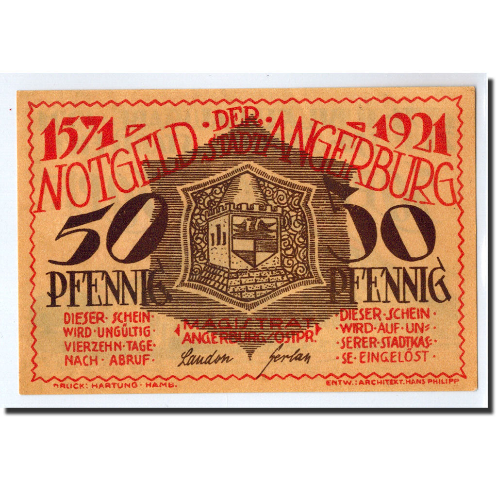 Banknote, Germany, Angerburg, 50 Pfennig, Ecusson, 1921, UNC(63), Mehl:33.1