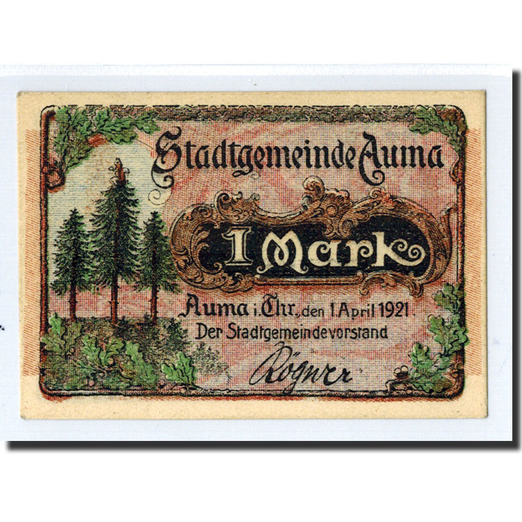 Banknote, Germany, Auma, 1 Mark, personnage, 1921, 1921-04-01, UNC(63)