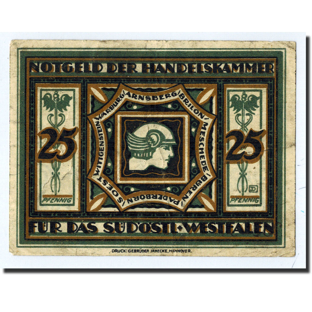Banknote, Germany, Arnsberg, 25 Pfennig, portrait, O.D, 1920-03-01, UNC(63)