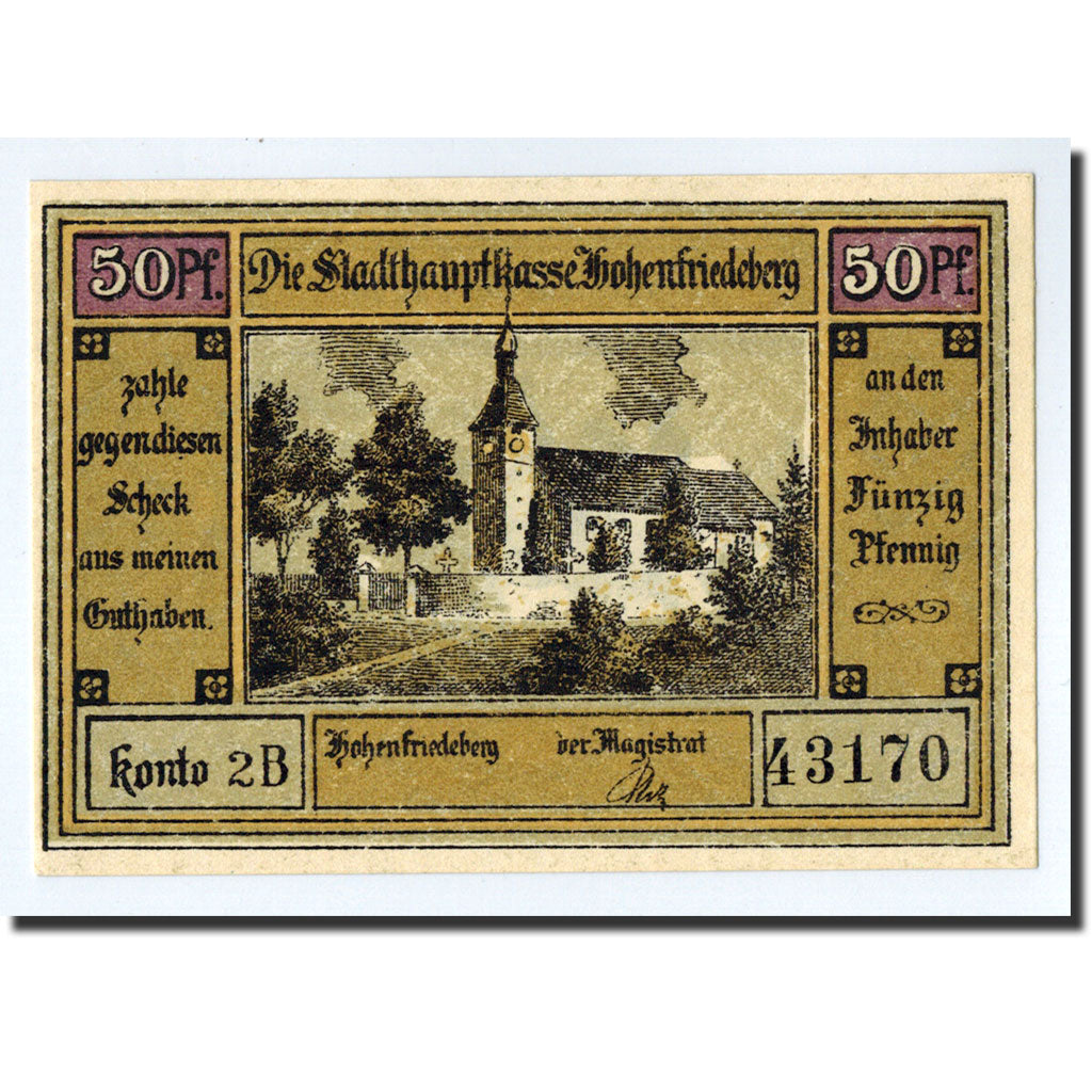Banknote, Germany, Hohenfriedeberg, 50 Pfennig, Eglise, O.D, UNC(63), Mehl:620.1