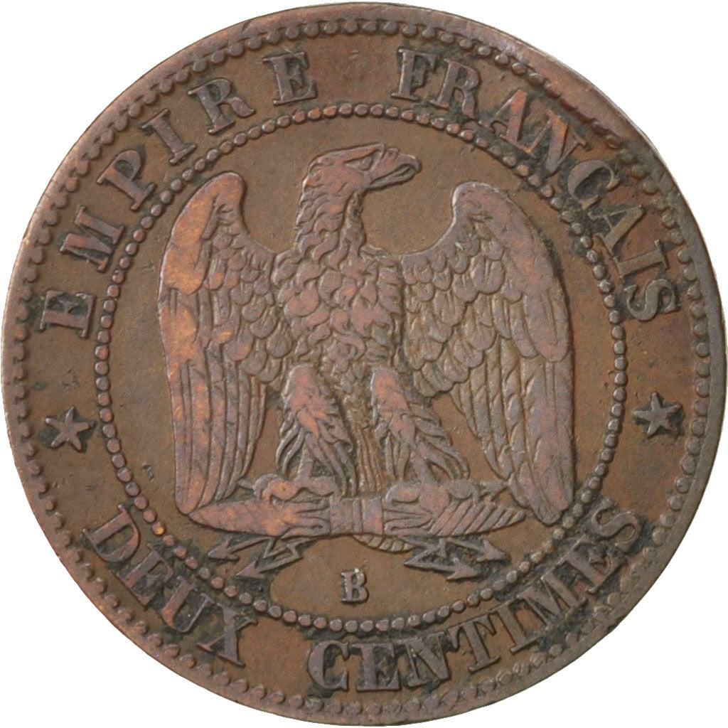 Moneda, Francia, Napoleon III, Napoléon III, 2 Centimes, 1856, Rouen, BC+