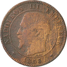 FRANCE, Napoléon III, 2 Centimes, 1853, Strasbourg, KM #776.3, F(12-15), Bronze,