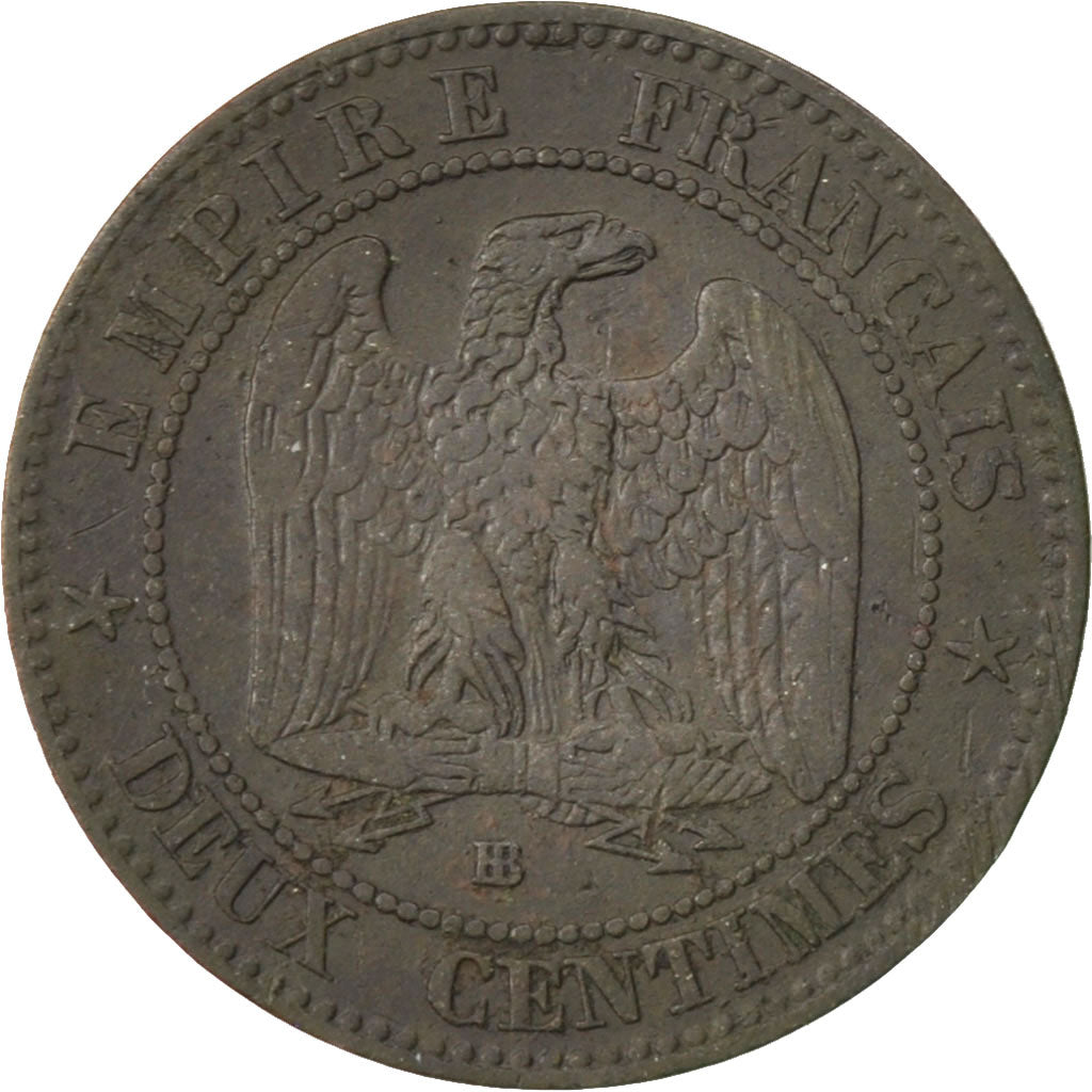 FRANCE, Napoléon III, 2 Centimes, 1854, Strasbourg, KM #776.3, VF(20-25), Bronze