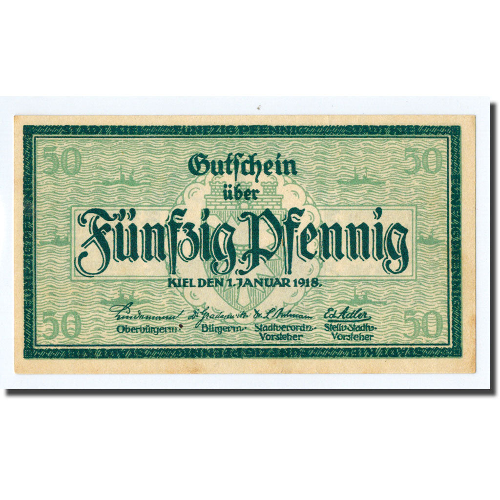 Banknote, Germany, Kiel, 50 Pfennig, Monument, 1918, 1918-01-01, UNC(63)