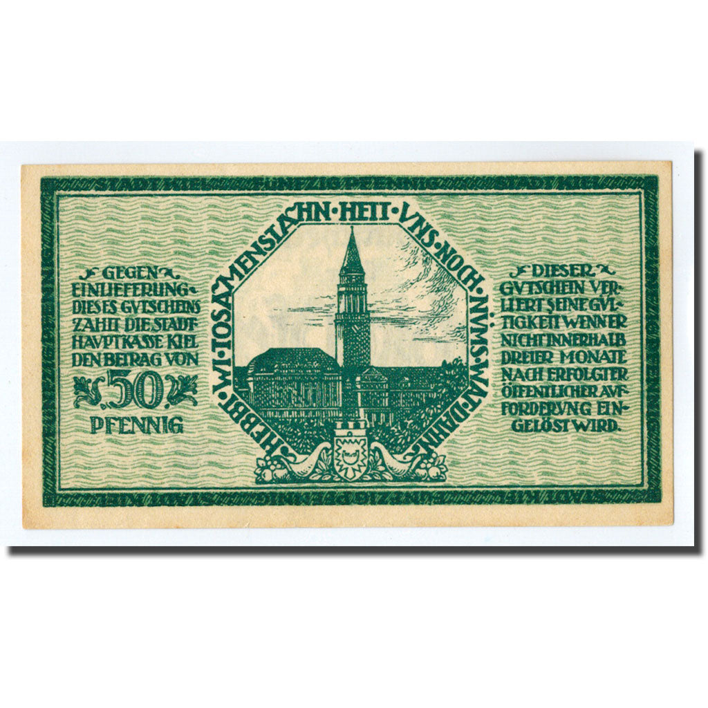Banknote, Germany, Kiel, 50 Pfennig, Monument, 1918, 1918-01-01, UNC(63)