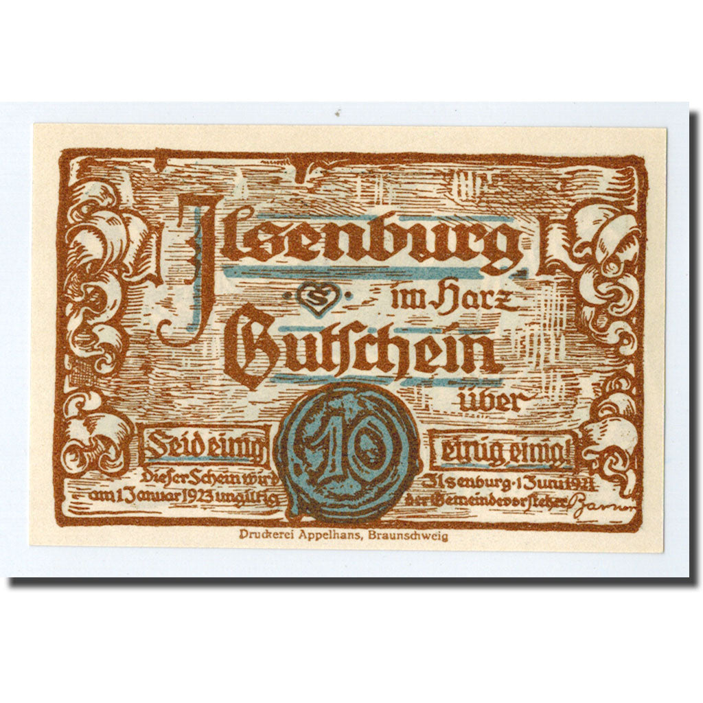 Banknote, Germany, Ilsenburg, 10 Pfennig, paysage, 1923, 1923-01-01, UNC(63)