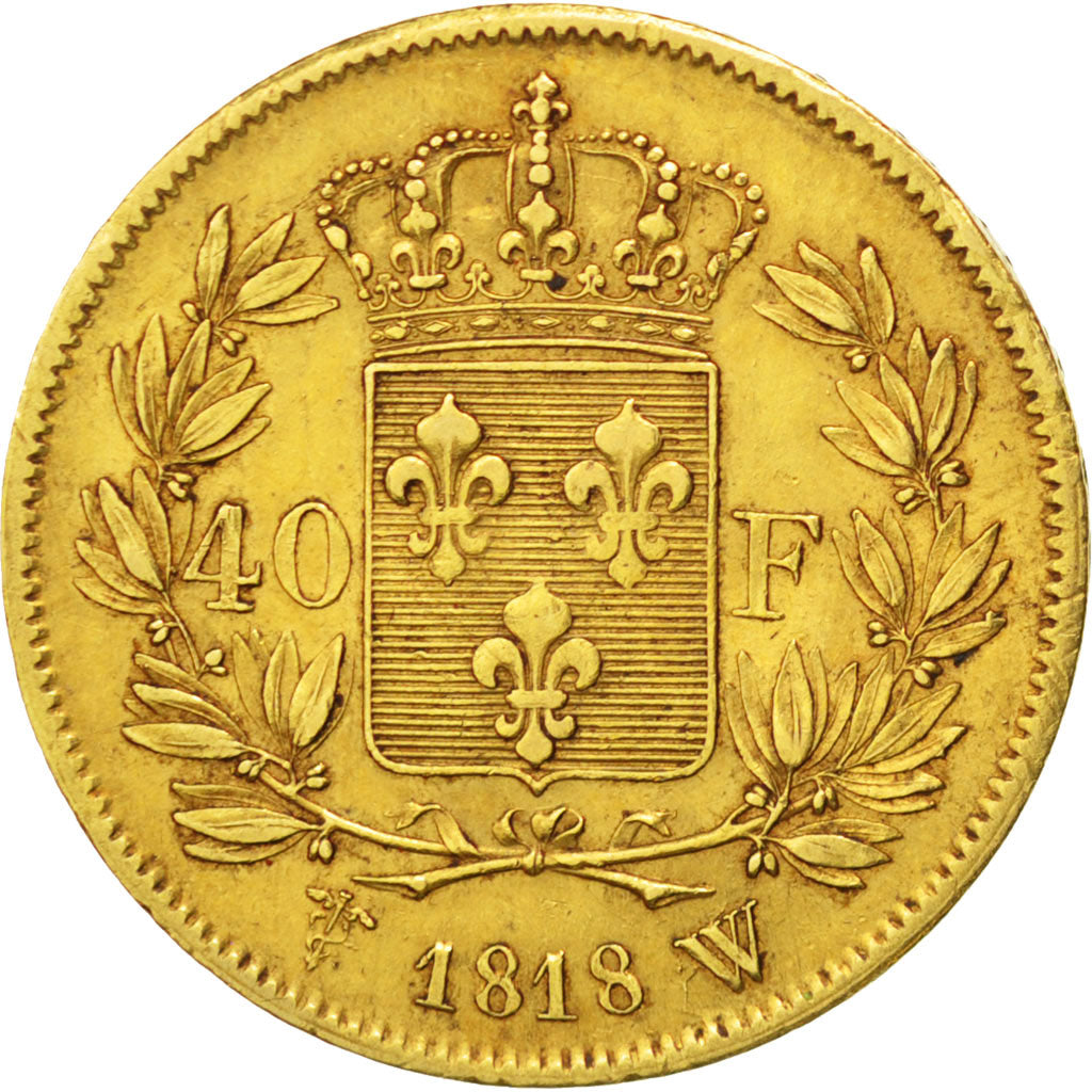 FRANCE, Louis XVIII, 40 Francs, 1818, Lille, KM #713.6, EF(40-45), Gold,...