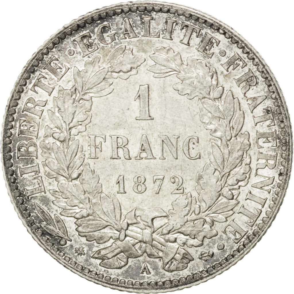 FRANCE, Cérès, Franc, 1872, Paris, KM #822.1, AU(55-58), Silver, 23, Gadoury #..