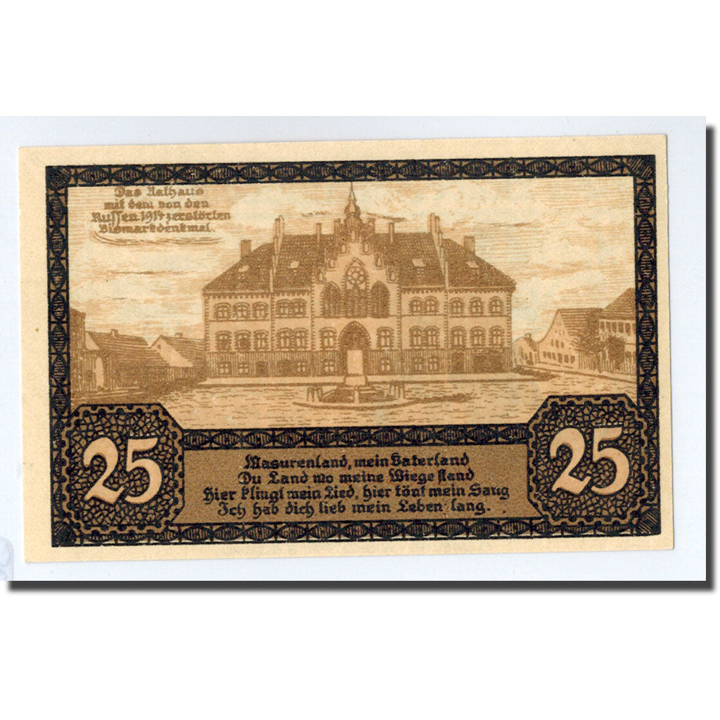 Billet, Allemagne, Johannisburg, 25 Pfennig, manoir, 1920, 1920-10-01, SPL