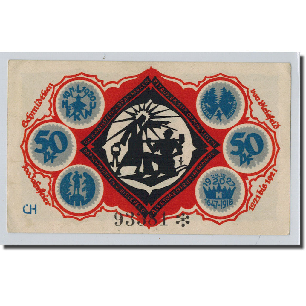 Banknote, Germany, Bielefeld, 50 Pfennig, personnage, 1921, 1921-05-15, UNC(63)