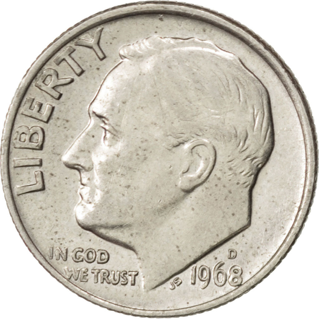 Stati Uniti, Roosevelt Dime, Dime, 1968, U.S. Mint, Denver, BB+, Rame ricoper...