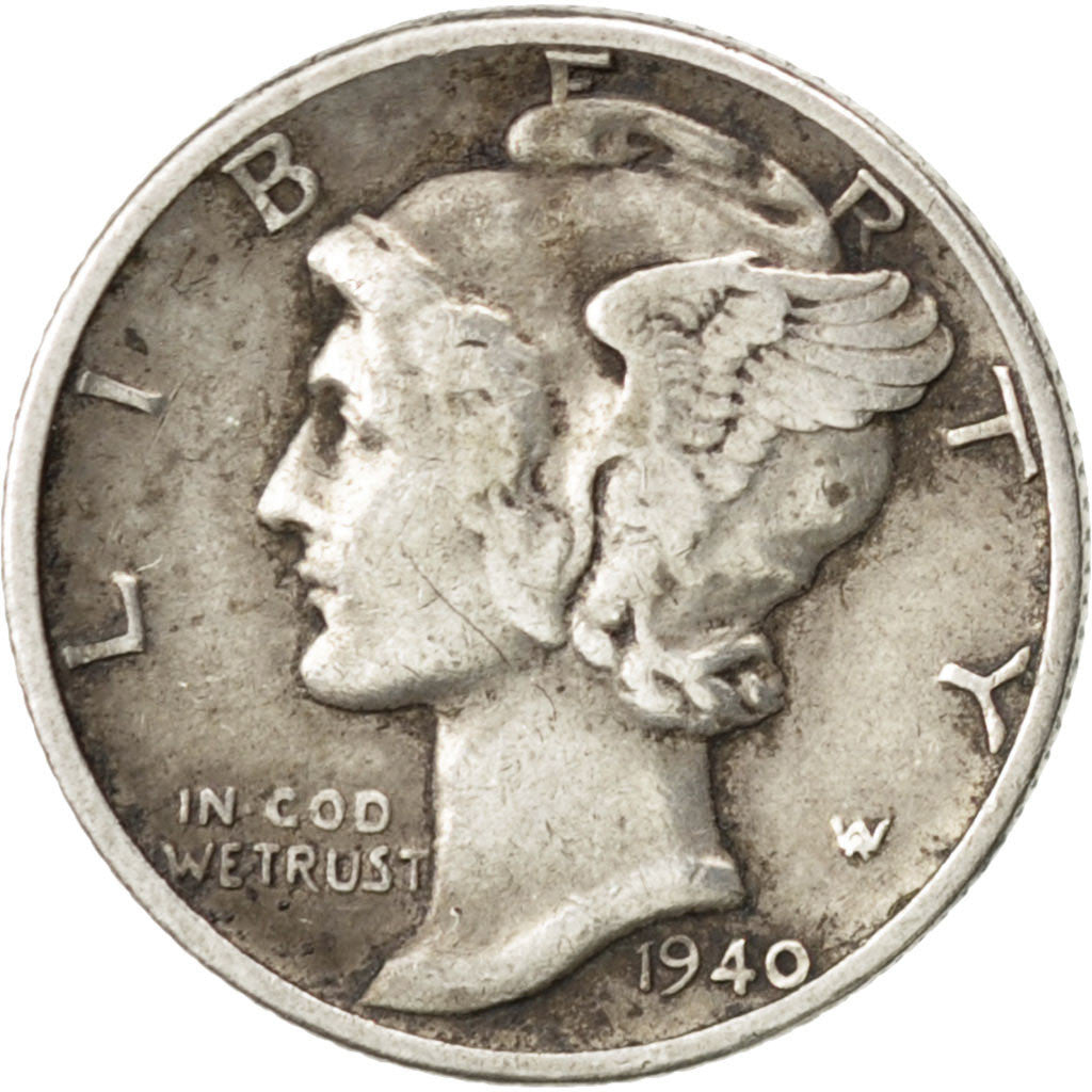 États-Unis, Mercury Dime, 1940, Philadelphia, EF(40-45), Argent, KM:140
