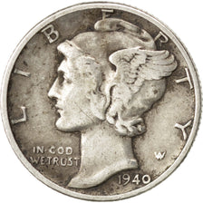 États-Unis, Mercury Dime, 1940, Philadelphia, EF(40-45), Argent, KM:140