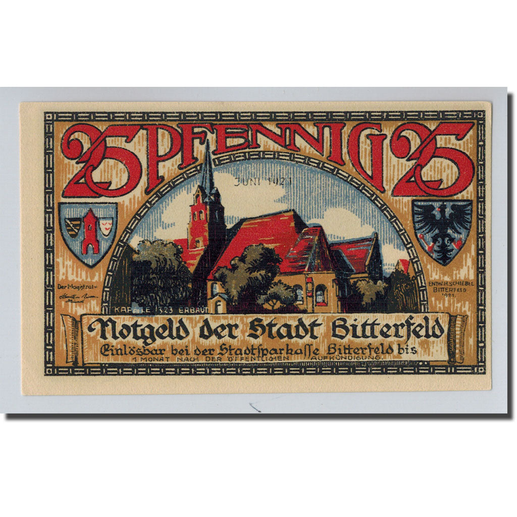 Banknote, Germany, Bitterfeld Stadt, 25 Pfennig, Eglise, 1921, UNC(63)